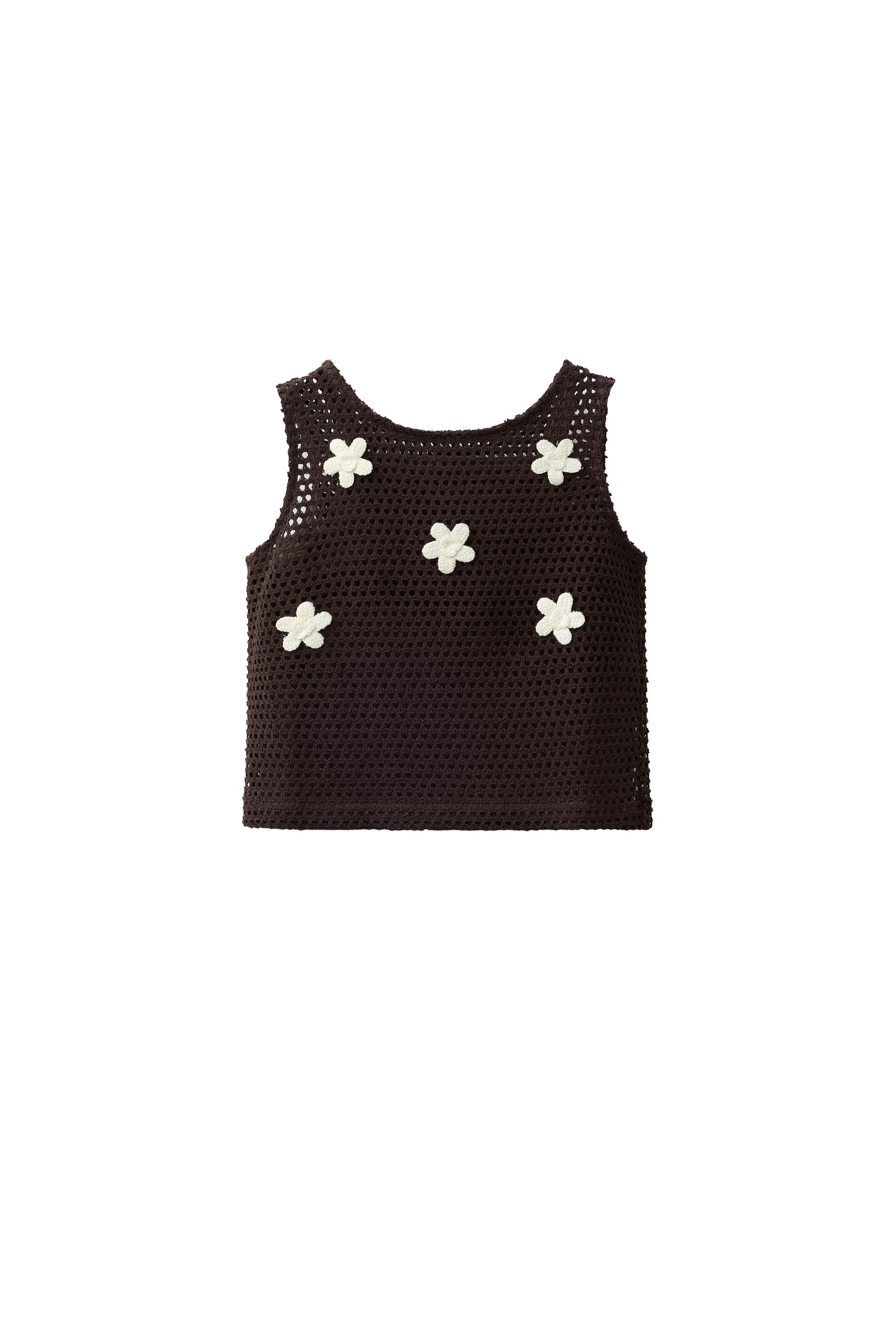 CROCHET FLORAL KNIT TOP - Brown | ZARA United States