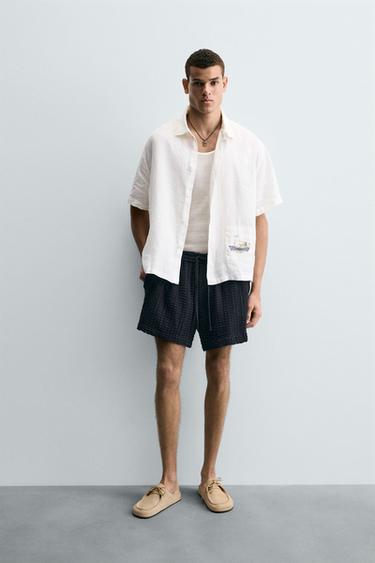 BERMUDA COM ESTRUTURA DE CROCHÊ - Azul-marinho da Zara - Imagem 0