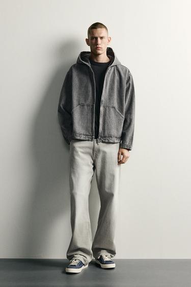 HOODED RELAXED FIT DENIM JACKET - Grey by Zara