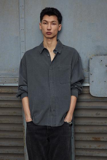 Zara 水洗飄逸襯衫 - 灰色