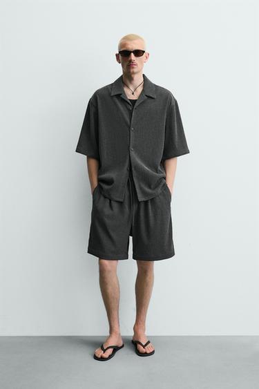 Zara TEXTURED RELAXED FIT SHIRT - Gray green