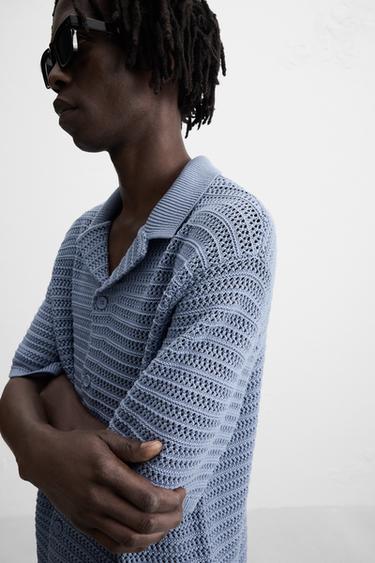 CAMISA PUNTO ESTRUCTURA CALADOS - Azul claro de Zara