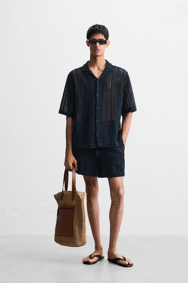 CROCHET TEXTURED BERMUDA SHORTS - Navy blue by Zara - Image 0
