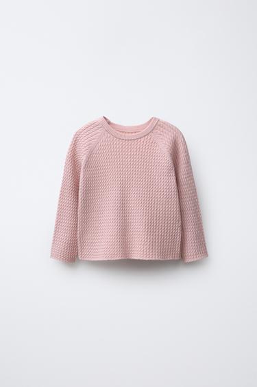 Zara CABLE KNIT SWEATER - Light pink