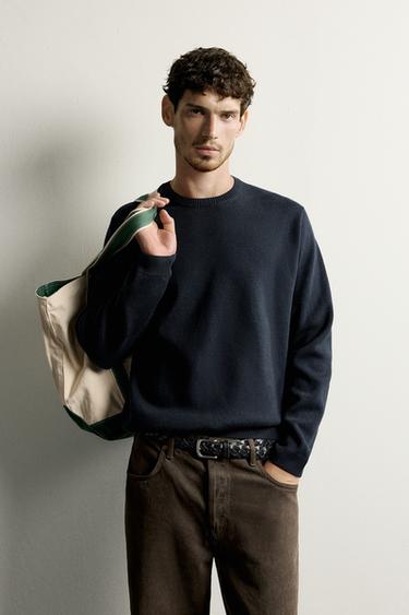 TEXTURED COTTON JUMPER - Navy blue by Zara