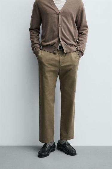 STRAIGHT-LEG TWILL TROUSERS - Dark khaki by Zara
