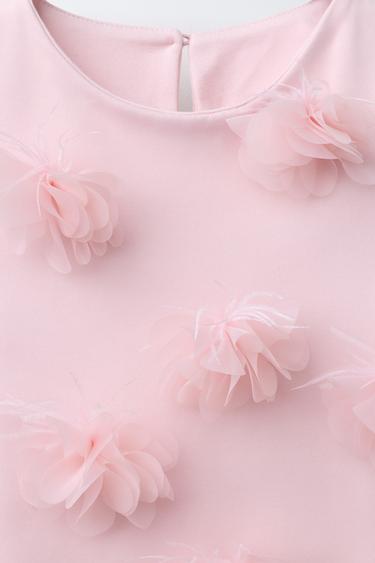ORGANZA DRESS WITH 3D FLOWERS - Pink by Zara - Image 2
