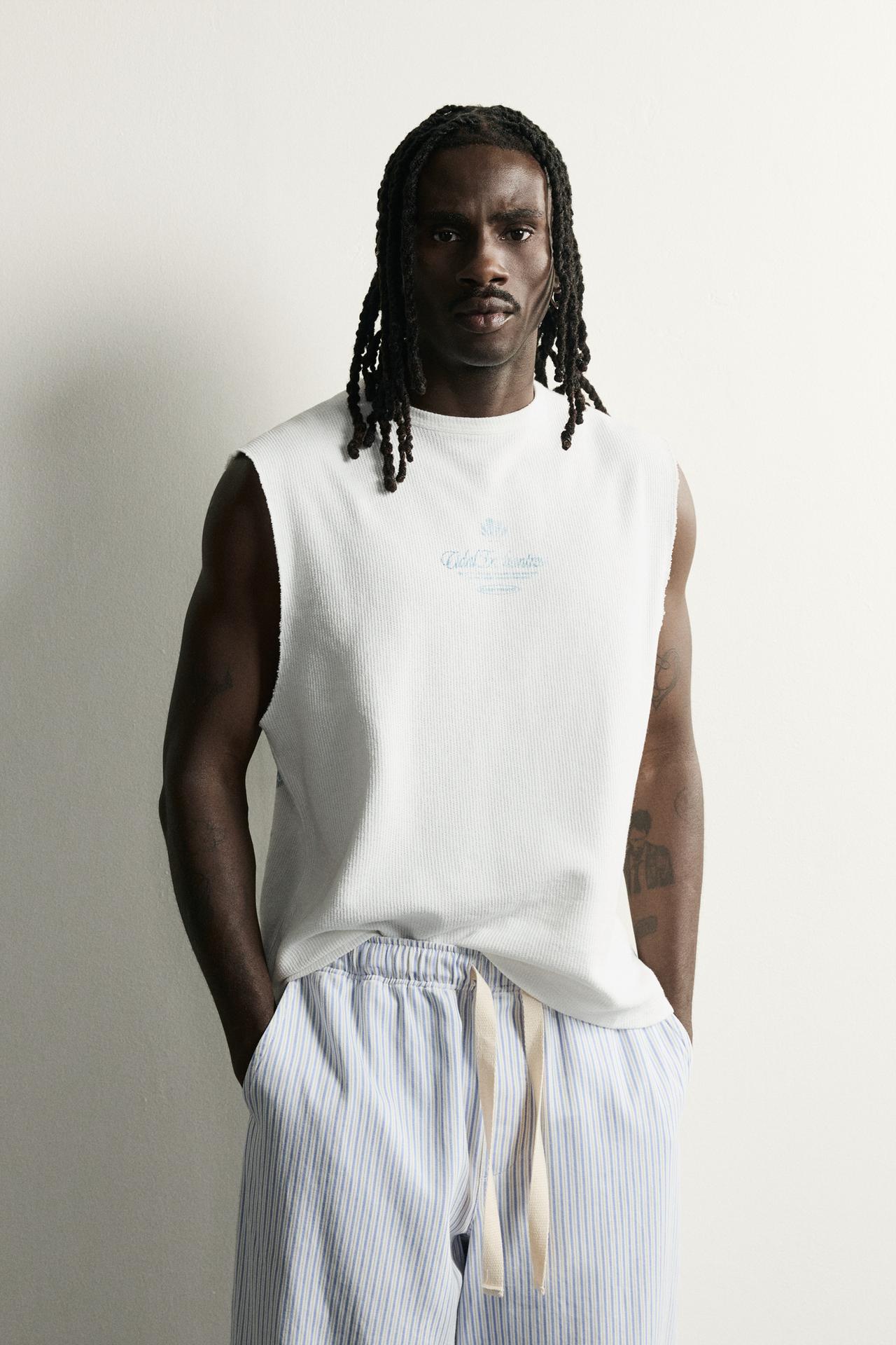 WASHED PRINTED KNIT TANK TOP — White