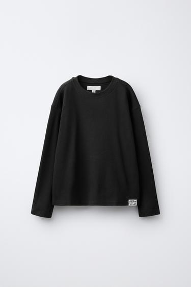 Zara STRUCTURED LABEL T-SHIRT - Anthracite grey