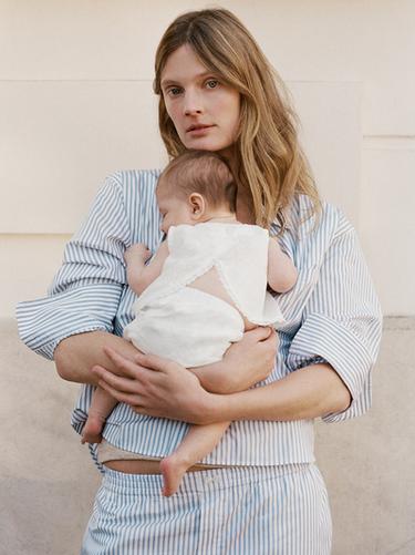 CONJUNTO CAMISA Y PANTI PUNTILLA CON LINO - Blanco roto de Zara