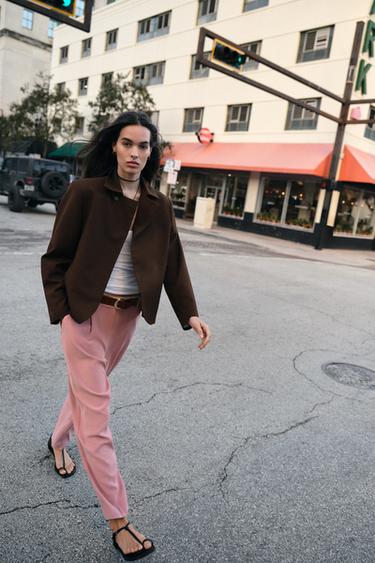 Zara DOUBLE BREASTED LAPEL COLLAR BLAZER - Brown