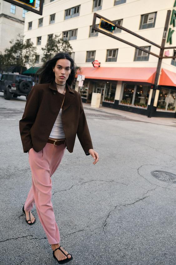 PANTALON À PINCES AVEC CEINTURE - Rose de Zara - Image 0