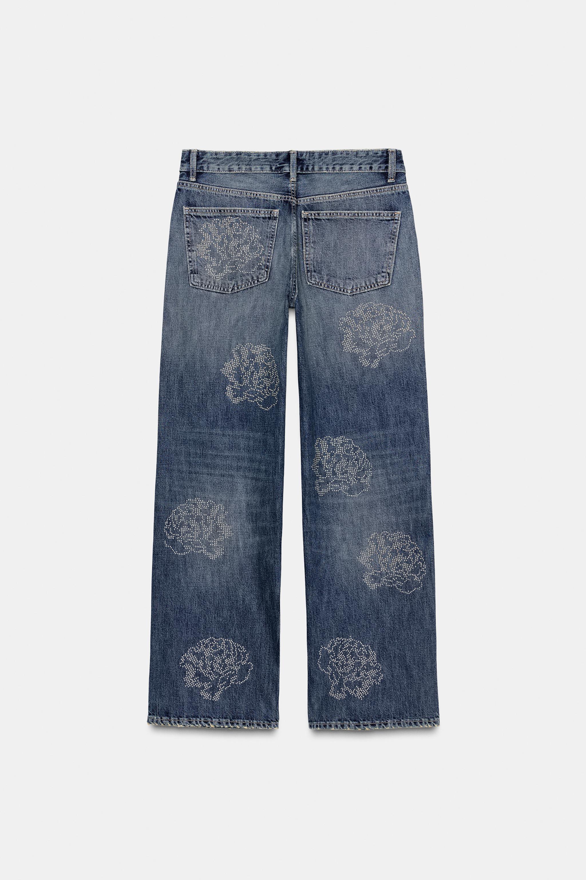 HIGH-WAIST BARREL TRF FLORAL JEANS