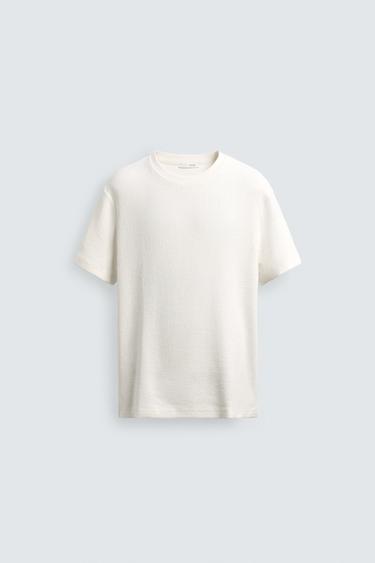 REGULAR FIT STRUCTURED T-SHIRT - Oyster-white by Zara