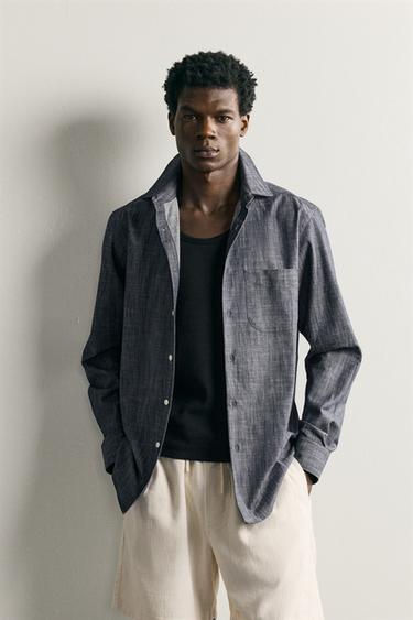CAMISA REGULAR FIT BOLSILLO - Índigo de Zara