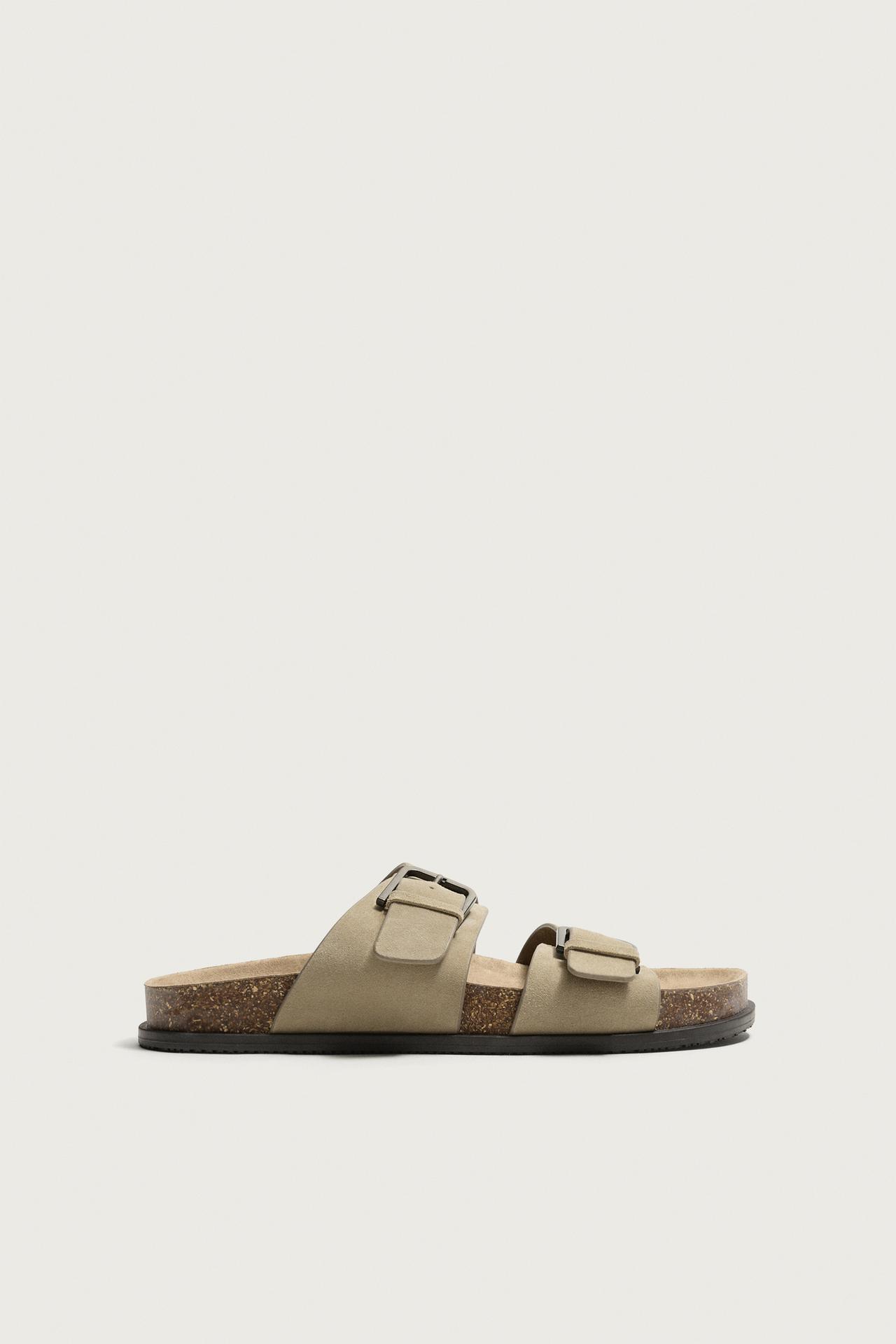 LEATHER STRAP SANDALS — Beige