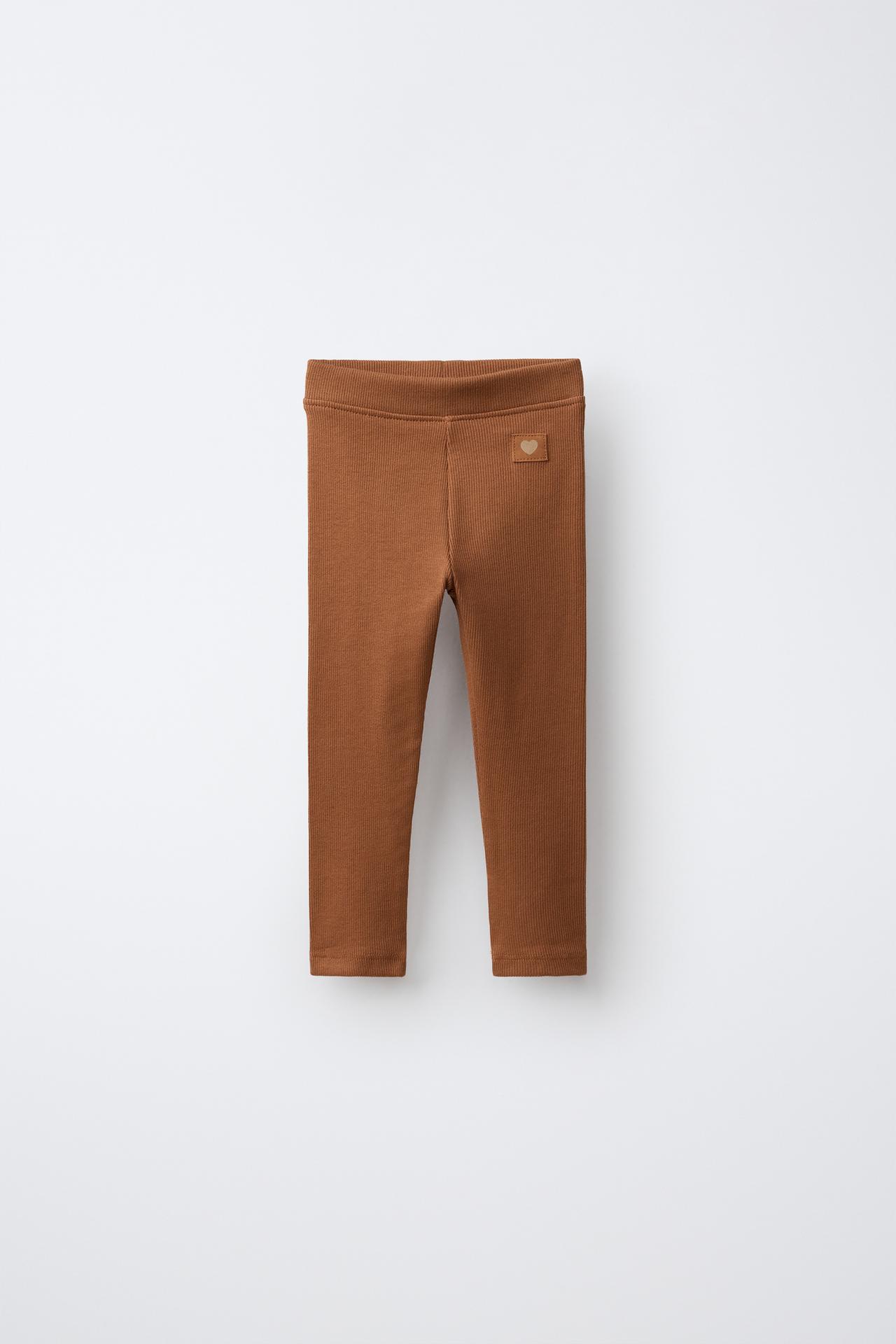 LABEL DETAIL RIBBED LEGGINGS — Caramel