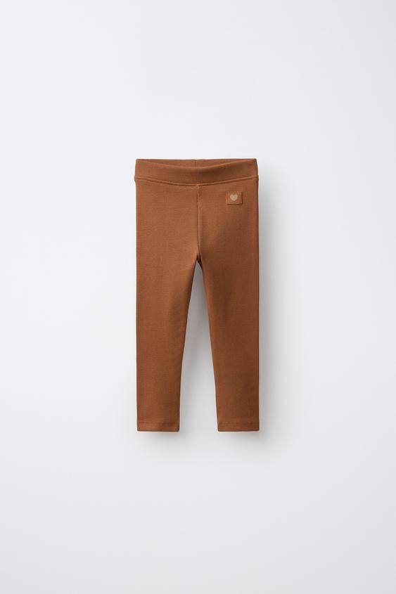 RIBBED LEGGINGS WITH LABEL - Caramel by Zara - Image 0