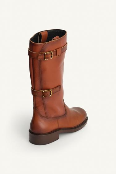 LIMITED EDITION BUCKLED LEATHER BOOTS - Brown by Zara - Image 6