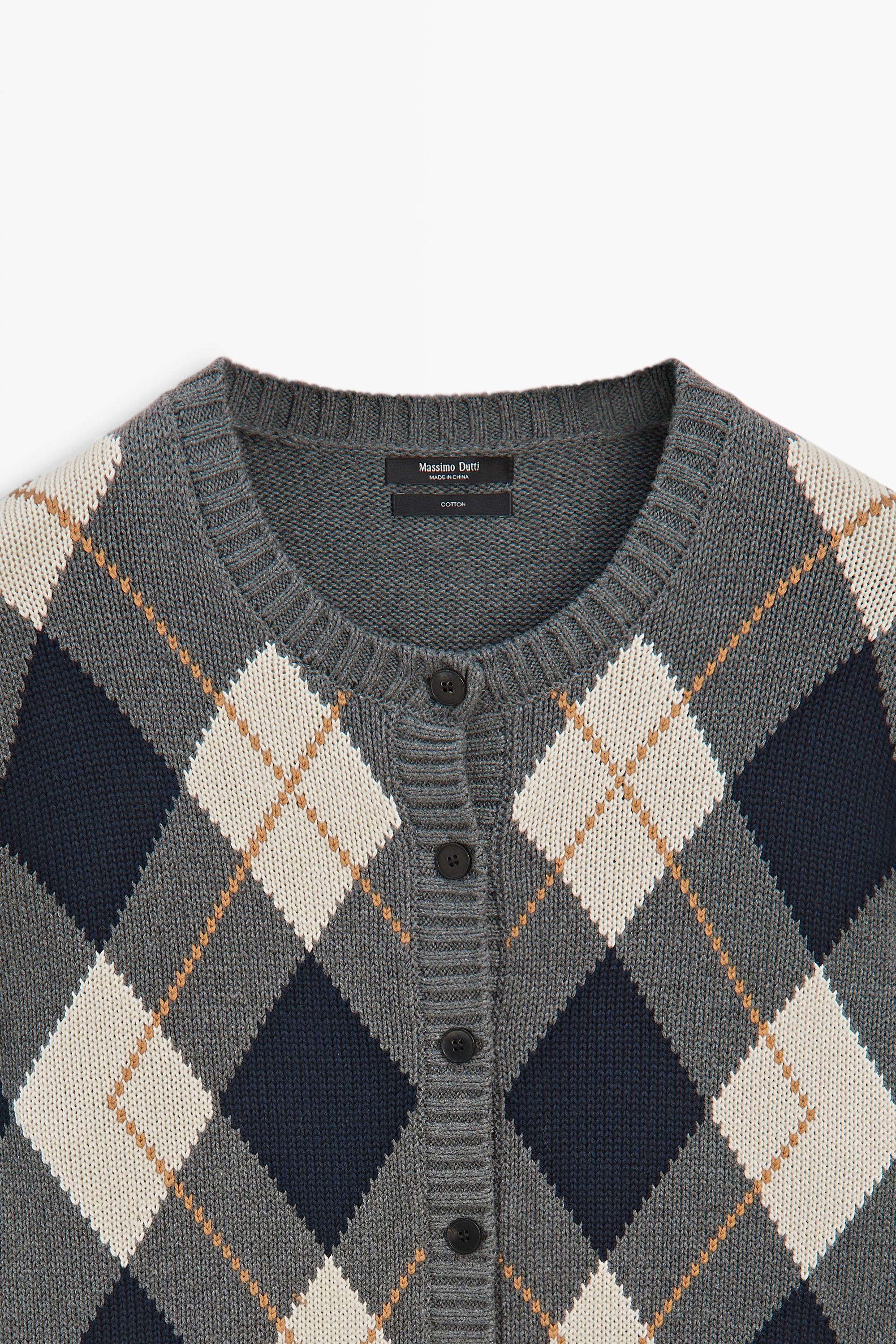 100% cotton diamond knit cardigan