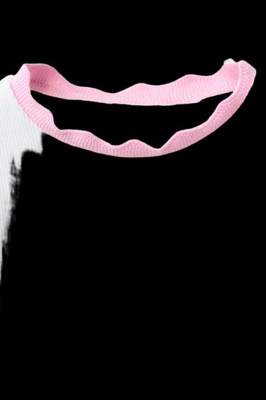 RIBBED T-SHIRT WITH CONTRAST EMBROIDERY - Light pink by Zara