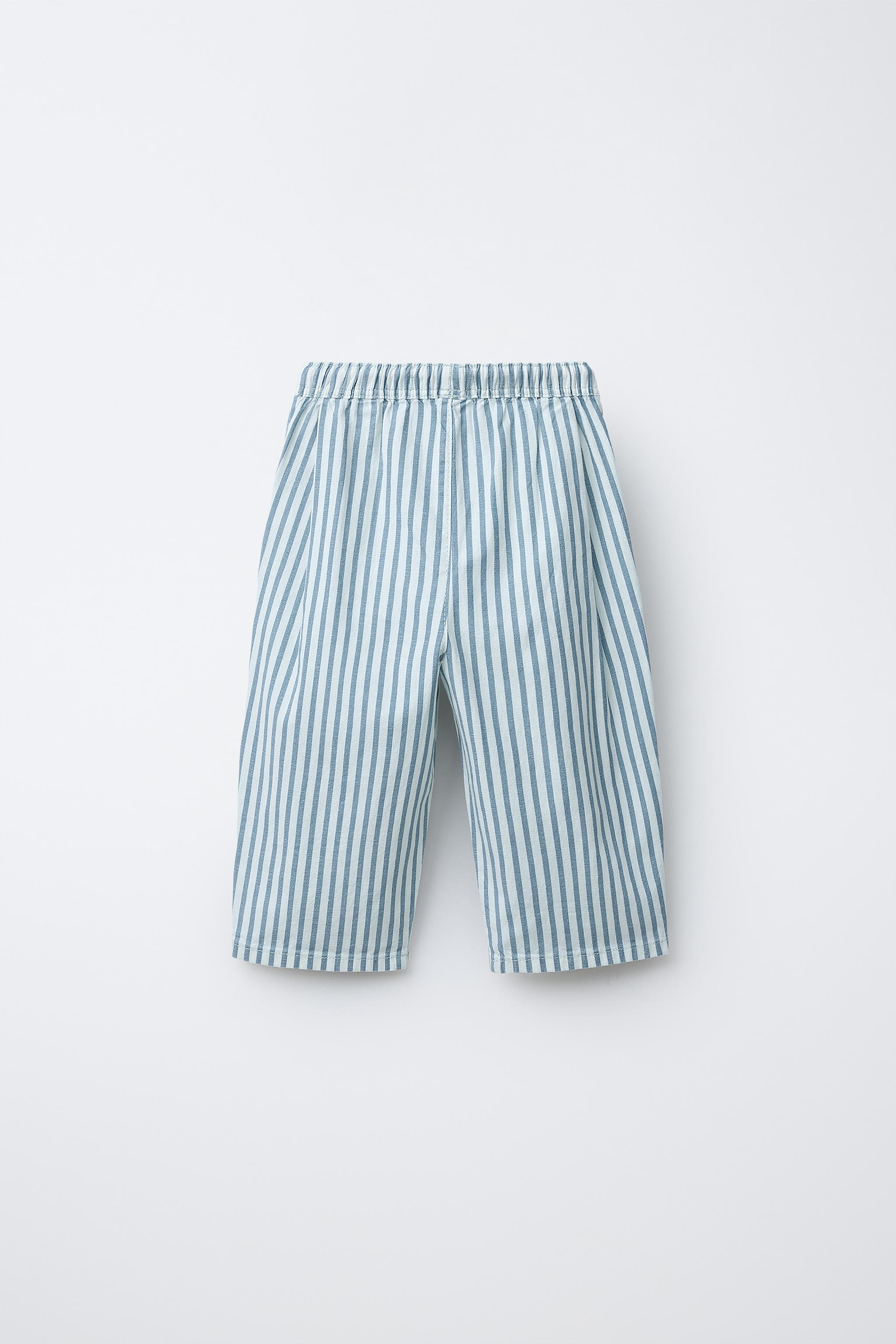 PANTALON RAYURES COTON LIN