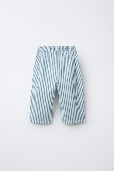 PANTALON RAYURES COTON LIN - Bleu clair de Zara - Image 1
