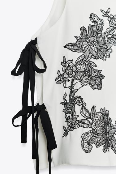 EMBROIDERED FLORAL TIE TOP - Ecru de Zara - Image 7