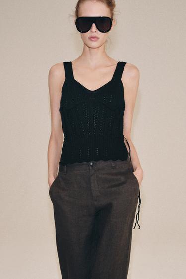 Zara LACED KNIT CORSET TOP - Black
