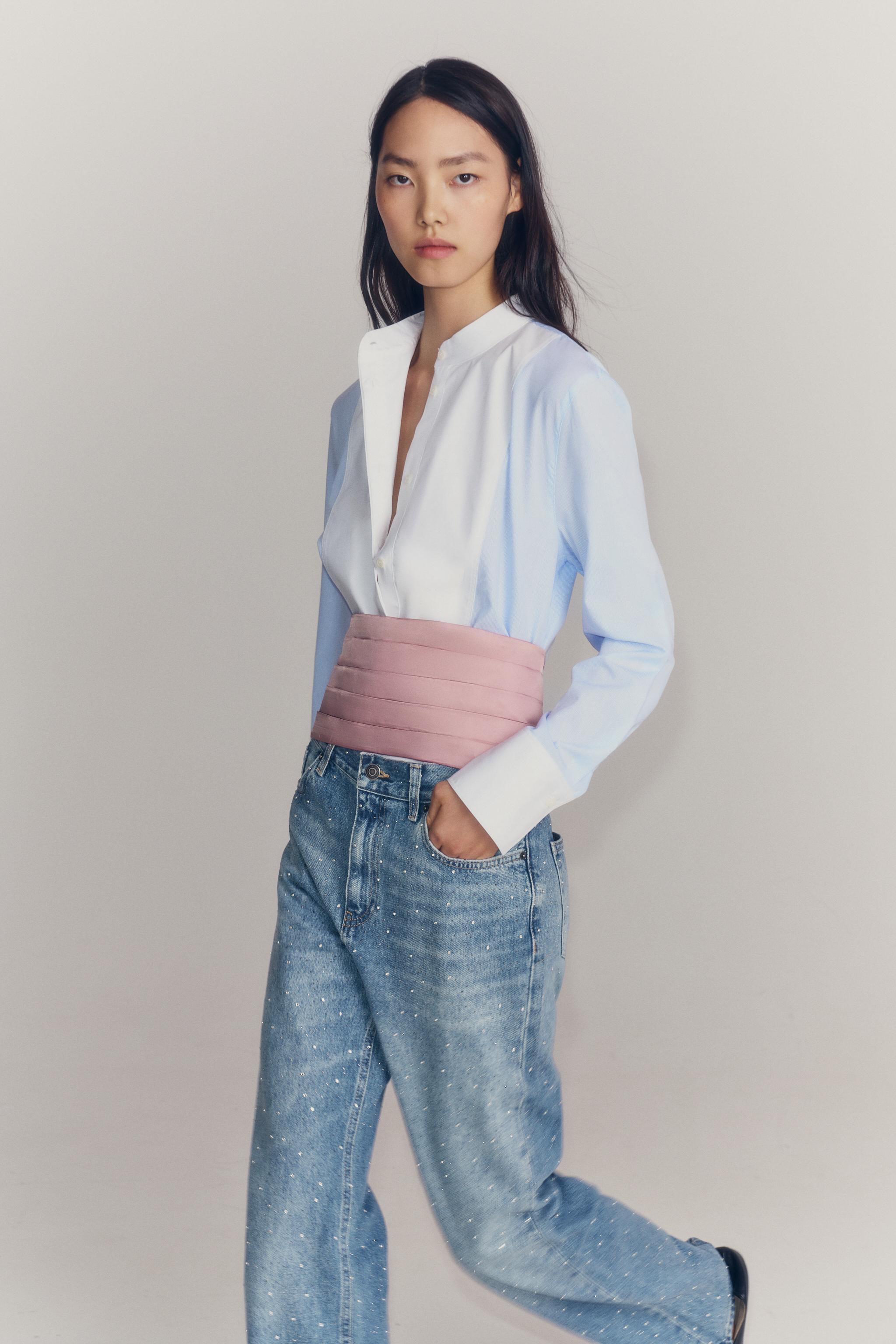Женские рубашки Zara ZW COLLECTION STRIPED BIB SHIRT — фото 6