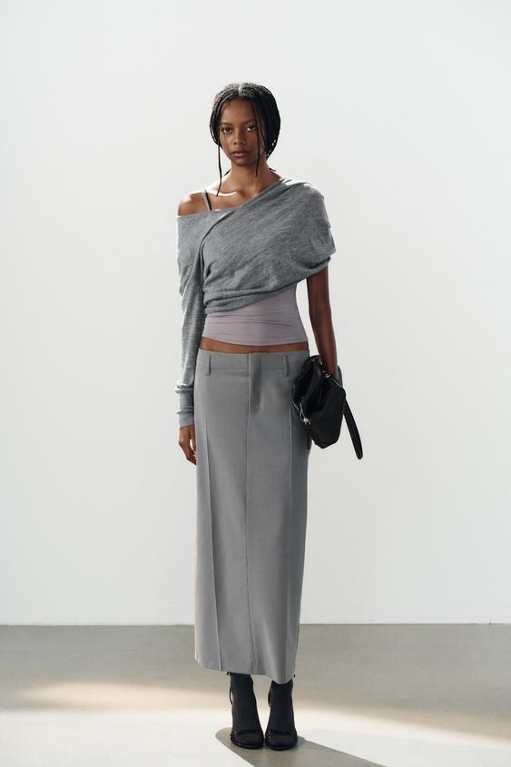 FALDA MIDI TRABILLAS - Gris claro de Zara - Imagen 0
