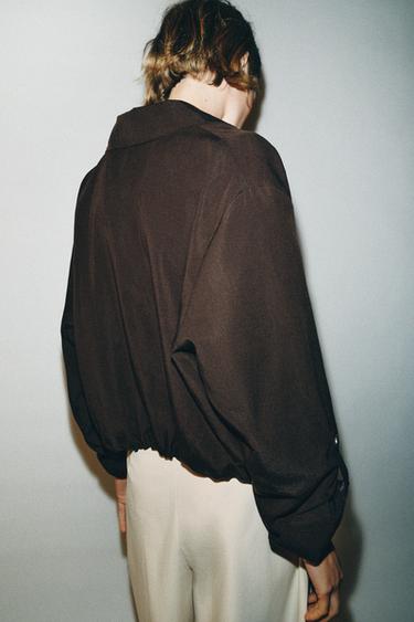 SHORT BLAZER WITH ELASTIC HEM - Brown by Zara