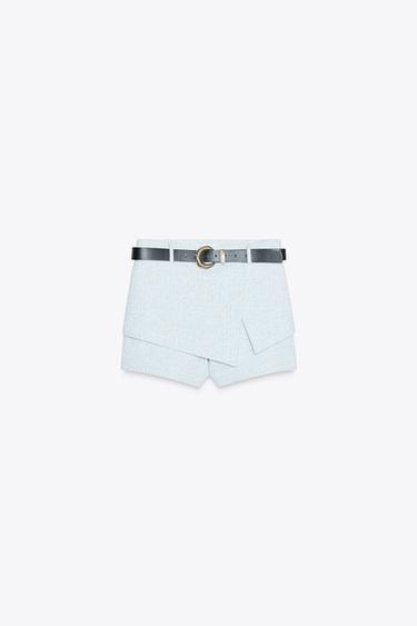 TEXTURED SKORT WITH BELT - Ecru / Blue by Zara