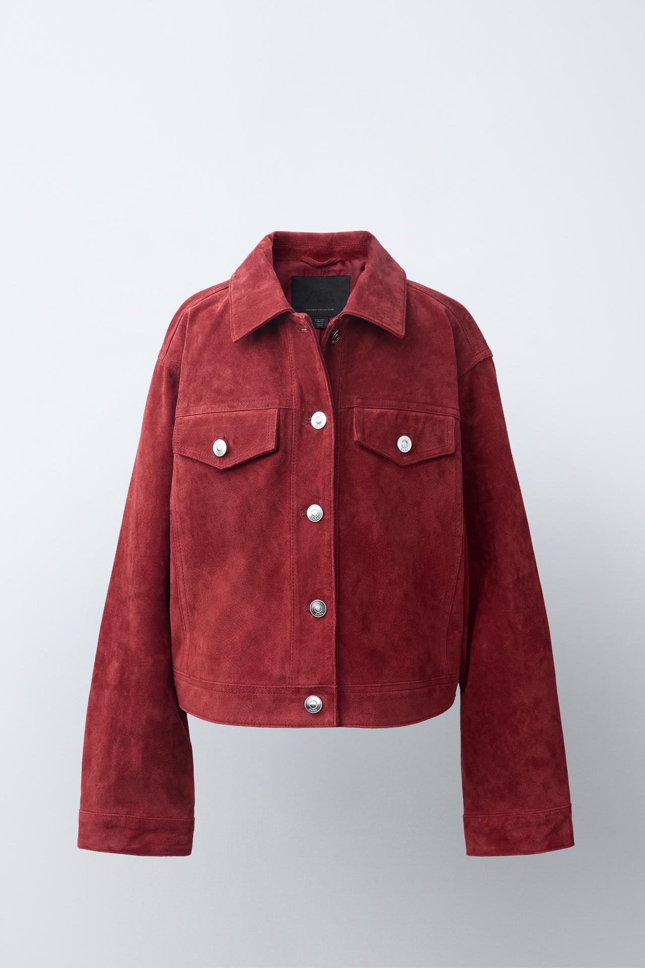 100% SUEDE LEATHER JACKET — Dark red