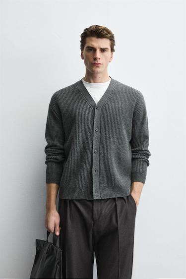 WOOL TEXTURED CARDIGAN - Grey by Zara
