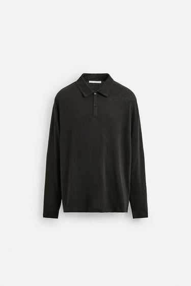REGULAR FIT LINEN BLEND POLO SHIRT - Chocolate brown by Zara