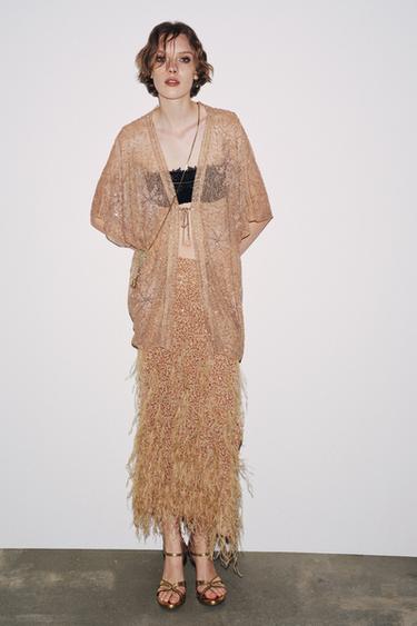 JUPE À PAILLETTES ET PLUMES - Marron de Zara