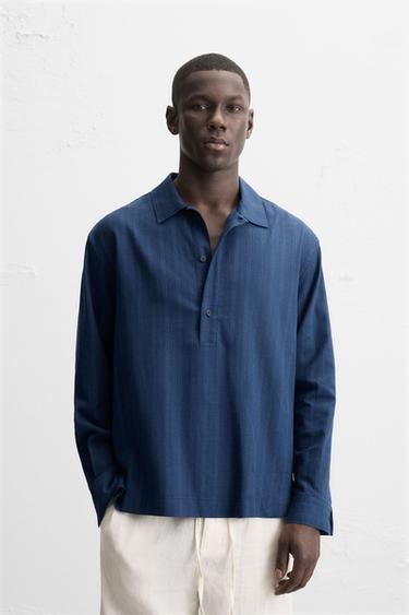 Zara STRIPED POLO SHIRT - Blue