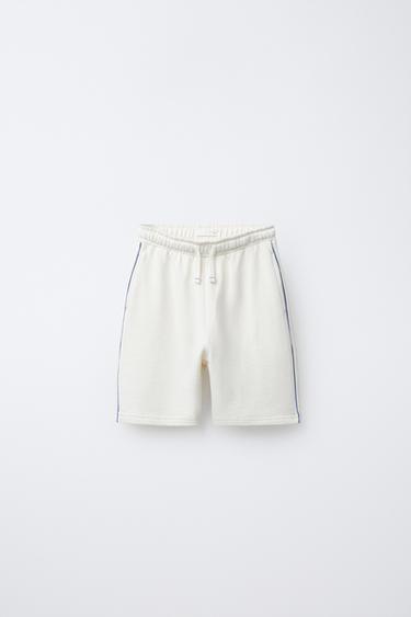 Zara CONTRAST PIPING BERMUDA SHORTS - Ecru