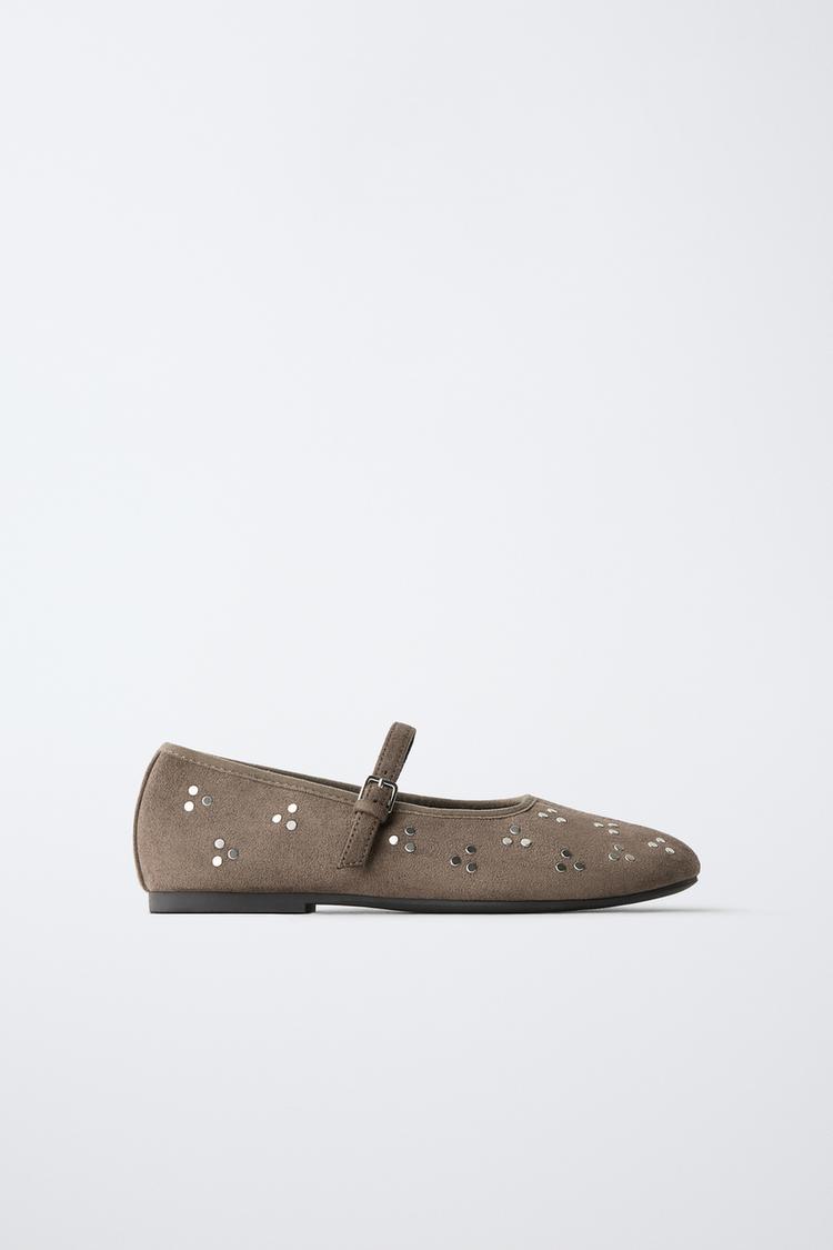 STUDDED BALLET FLATS — Gray
