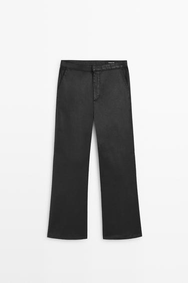 Zara Rubberised cropped flare pants - Black - Image 0