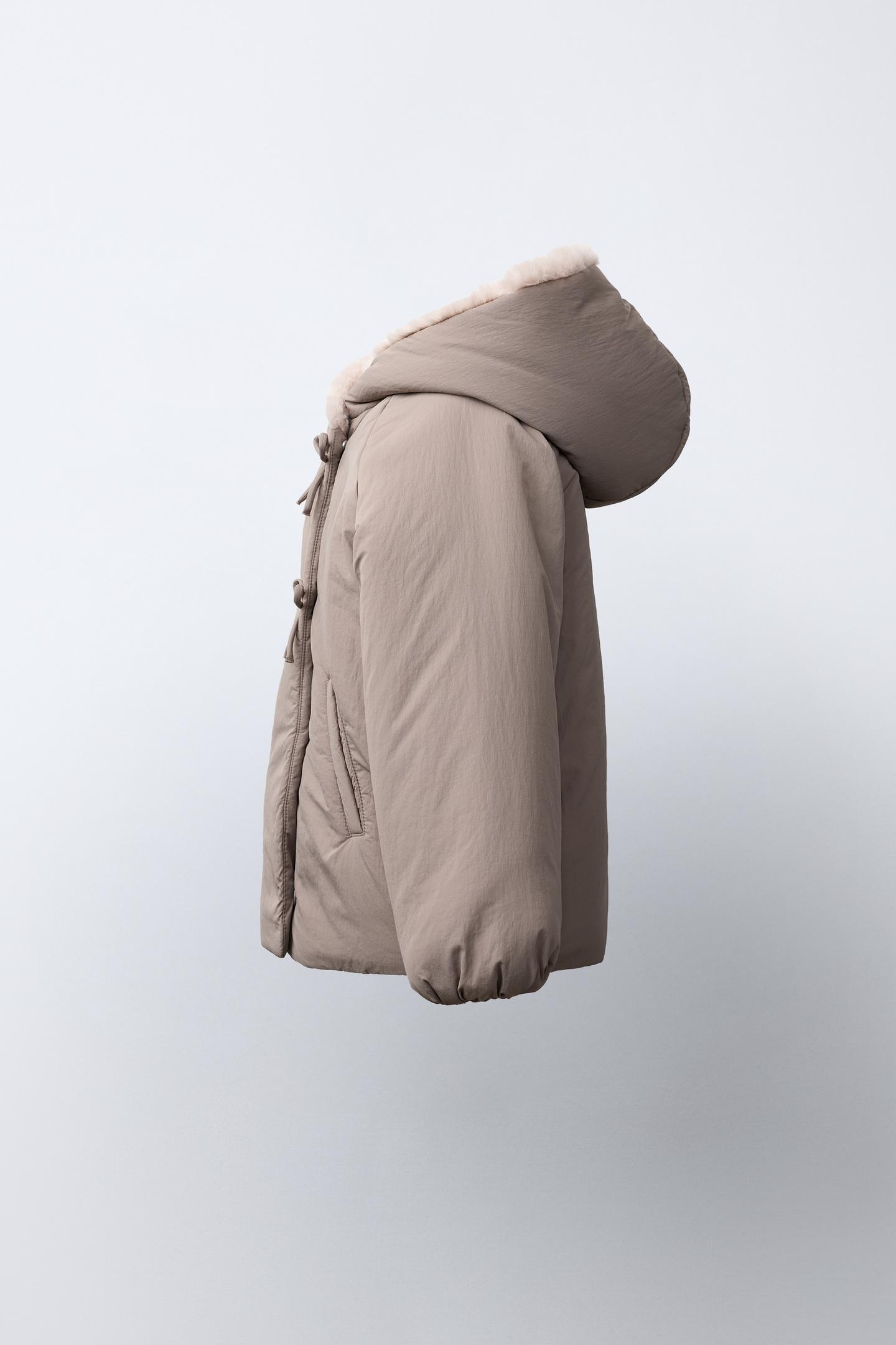Детское пальто Zara Water-Repellent Faux-Fur, цвет: Коричневый / Серо-коричневый — фото 3