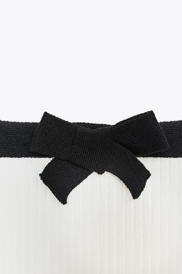 RIBBED KNIT T-SHIRT WITH BOW - Black / White by Zara - Image 5