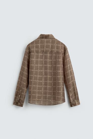 CHEMISE SEMI-TRANSPARENTE À CARREAUX - Marron clair de Zara - Image 7