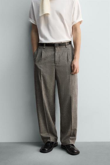 PANTALON RELAXED FIT À CARREAUX - Beige de Zara - Image 1
