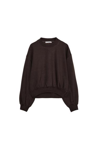 Zara BAZIČNA PLIŠANA SWEATER MAJICA – Smeđa