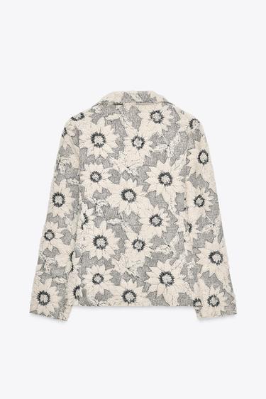 FLORAL TEXTURED BLAZER - Ecru / Black by Zara - Image 5