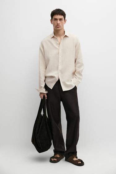 Camisa regular fit delave 100% lino - Beige de Zara