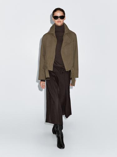 Zara Cotton blend jacket with belt detail - Khaki - Image 0