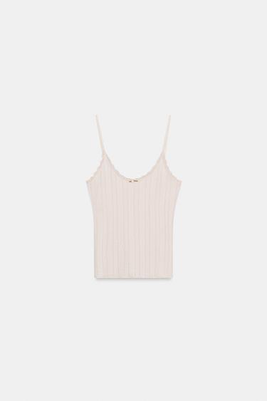 POINTELLE VEST TOP - Ecru by Zara - Image 0